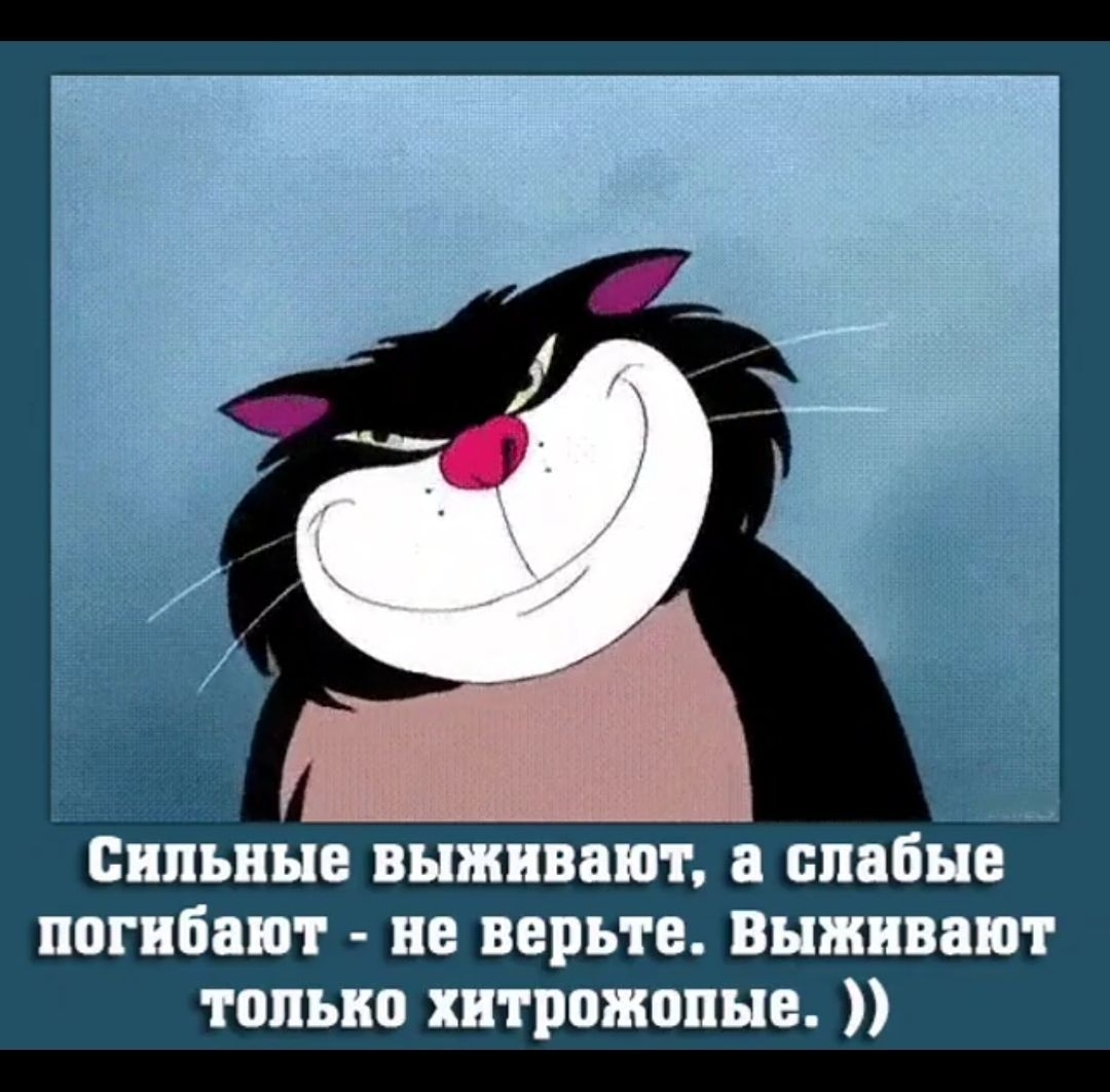 Сильные выживают, а слабые погибают - не верьте. Выживают только хитрожопые. ))