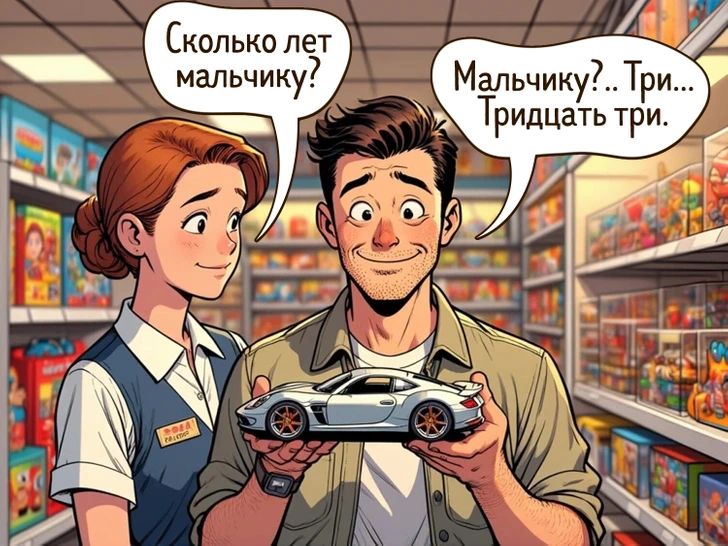 Сколько лет мальчику?\nМальчику?.. Три... Тридцать три.