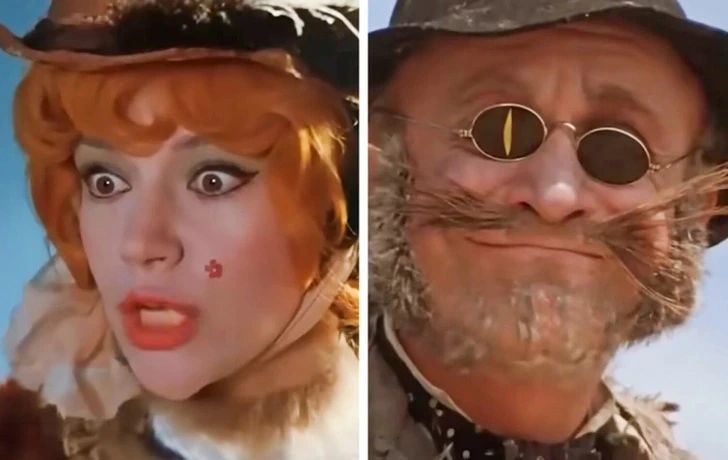 Комикс из двух персонажей в гриме на коллажной панели.