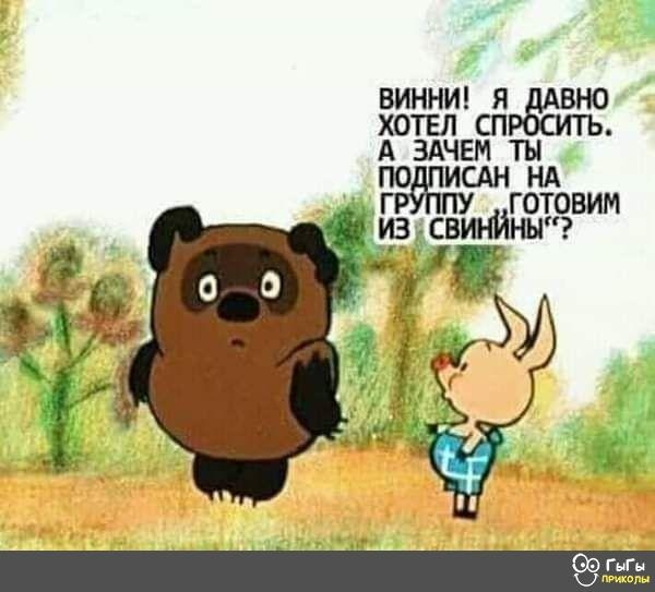 Винни! Я давно хотел спросить. А зачем ты подписан на группу 'Готовим из свинины'?