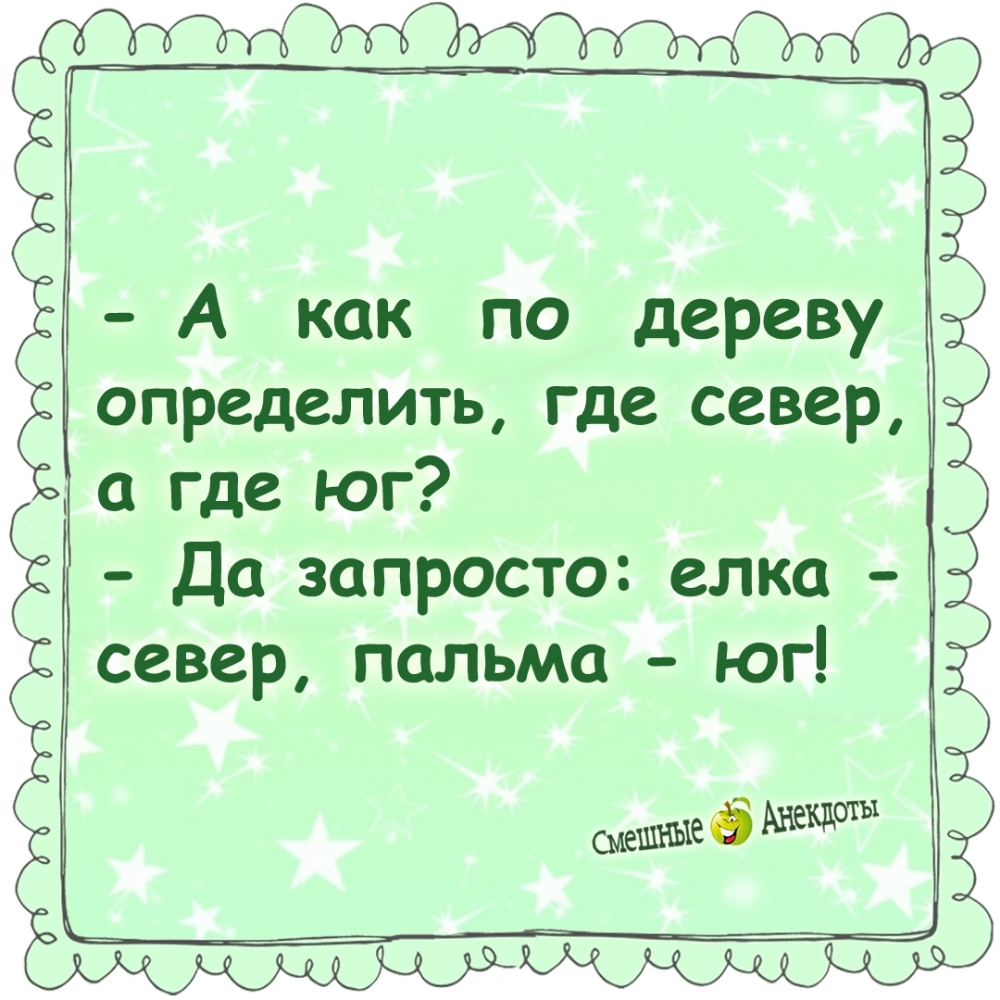 - А как по дереву определить, где север, а где юг? - Да запросто: елка - север, пальма - юг!