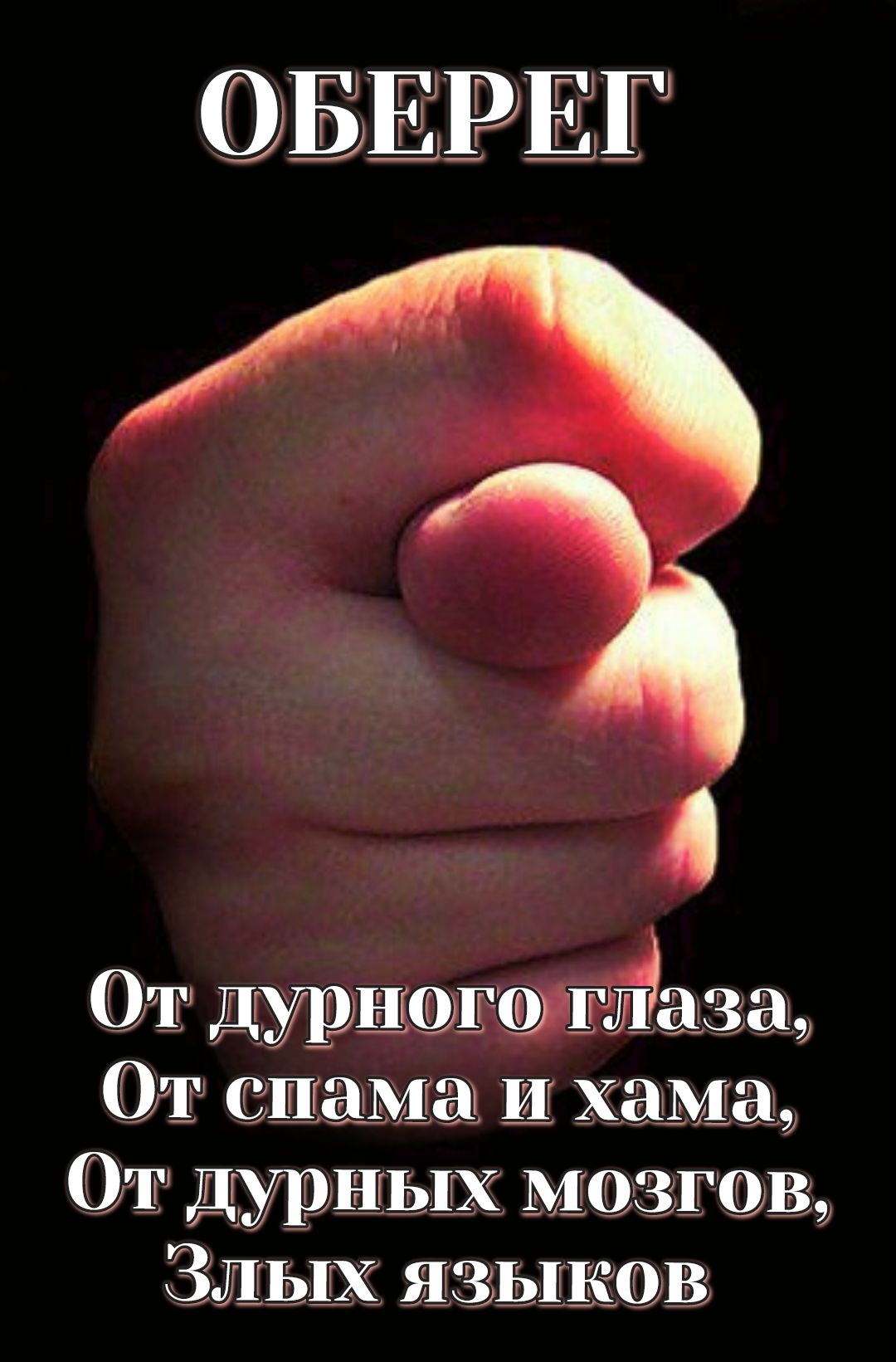 ОБЕРЕГ От дурного глаза, От спама и хама, От дурных мозгов, Злых языков