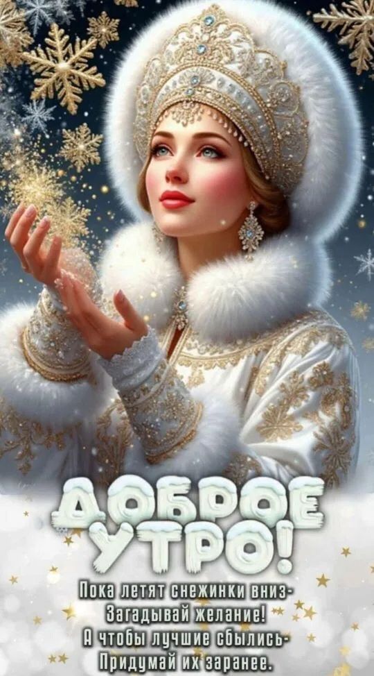 Доброе утро! Пока летят снежинки вниз- Загадвай желание! А чтобы лучше сбылось- Придумай их заранее.