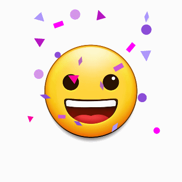 Яркий улыбающийся эмодзи с конфетти, праздничное настроение