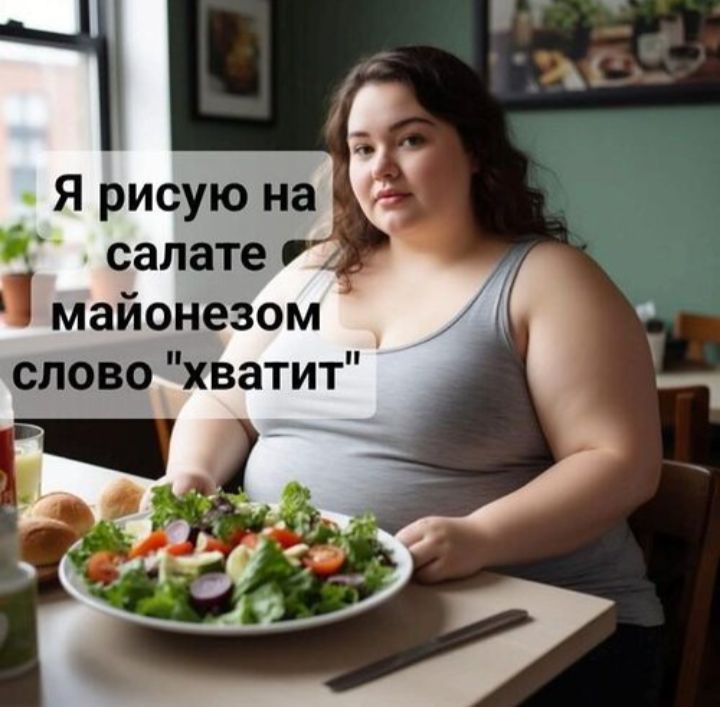 Я рисую на салате майонезом слово 