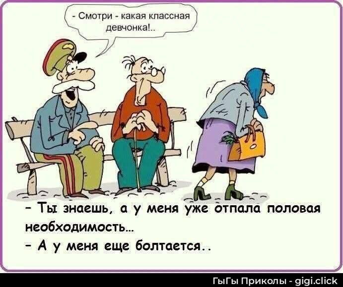 - Смотри - какая классная девчонка!.
- Ты знаешь, а у меня уже отпала половая необходимость...
- А у меня еще болтается..