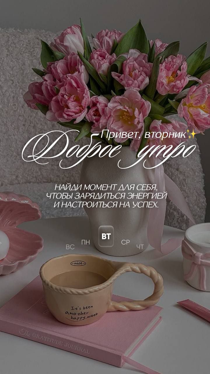 Привет, вторник Доброе утро Найди момент для себя, чтобы зарядиться энергией и настроиться на успех.