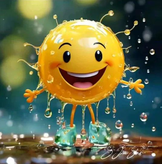 Смещной улыбающийся солнечный шарик-эмоджи в воде