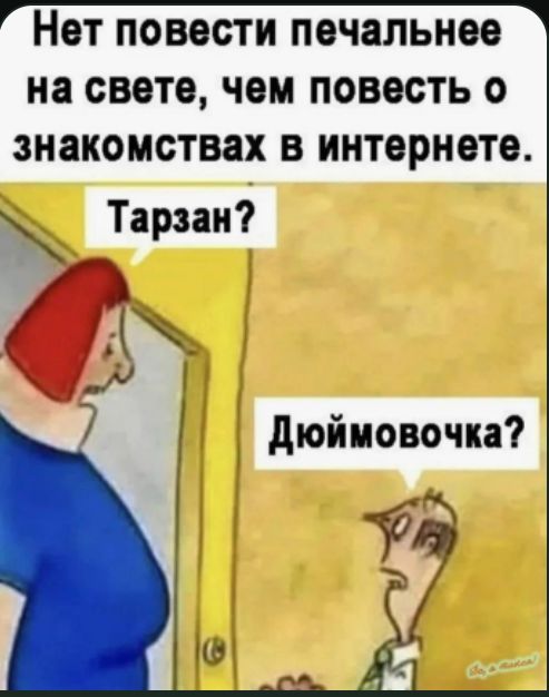 Нет повести печальнее на свете, чем повесть о знакомствах в интернете. Тарзан? Дюймовочка?