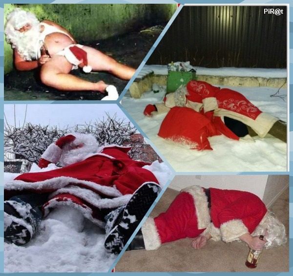 Коллаж из Санты Клауса в снегу в нескольких позах