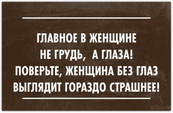 ГЛАВНОЕ В ЖЕНЩИНЕ НЕ ГРУДЬ, А ГЛАЗА! ПОВЕРЬТЕ, ЖЕНЩИНА БЕЗ ГЛАЗ ВЫГЛЯДИТ ГОРАЗДО СТРАШНЕЕ!