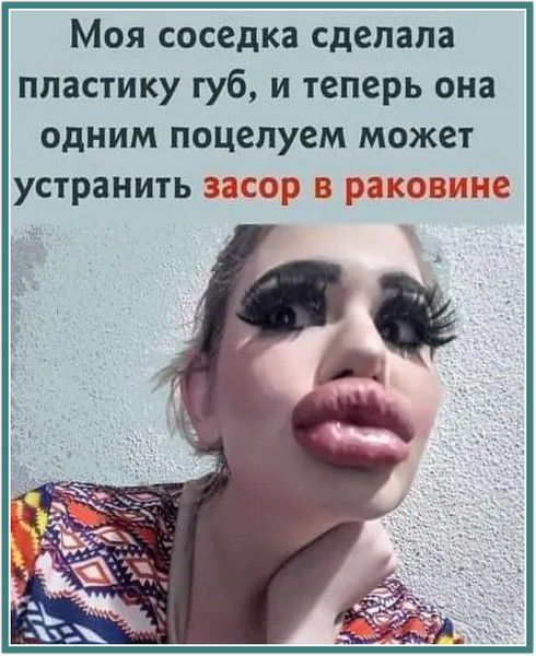 Моя соседка сделала пластику губ, и теперь она одним поцелуем может устранить засор в раковине