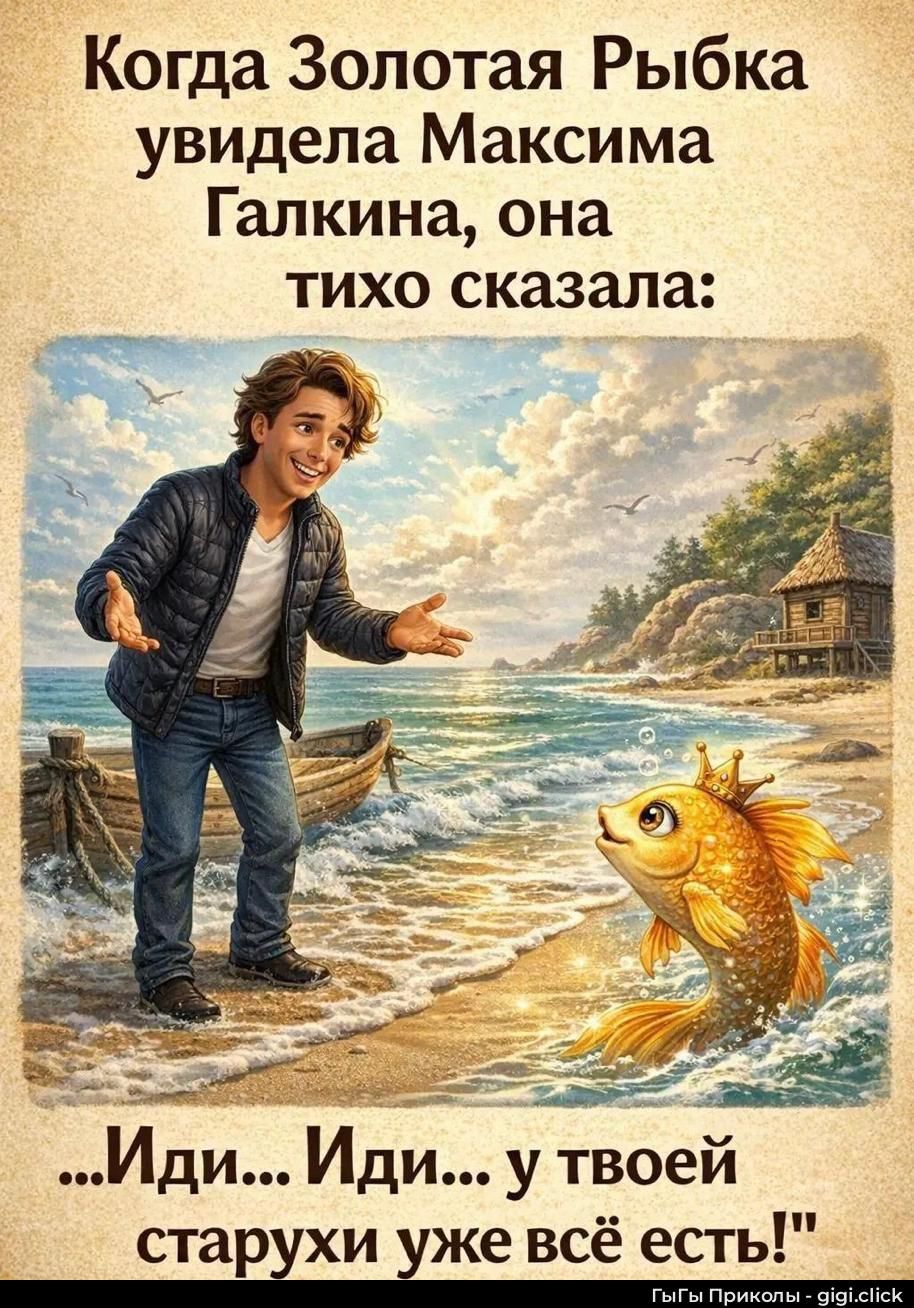 Когда Золотая Рыбка увидела Максима Галкина, она тихо сказала: ...Иди... Иди... у твоей старухи уже всё есть!