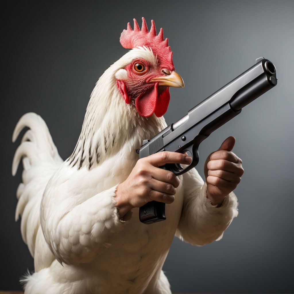 курица держит пистолет