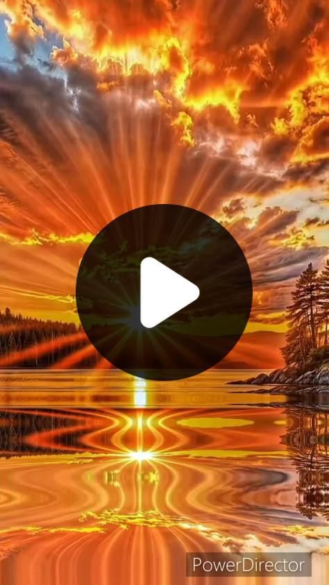 Закат над озером с яркими лучами солнца и отражением в воде