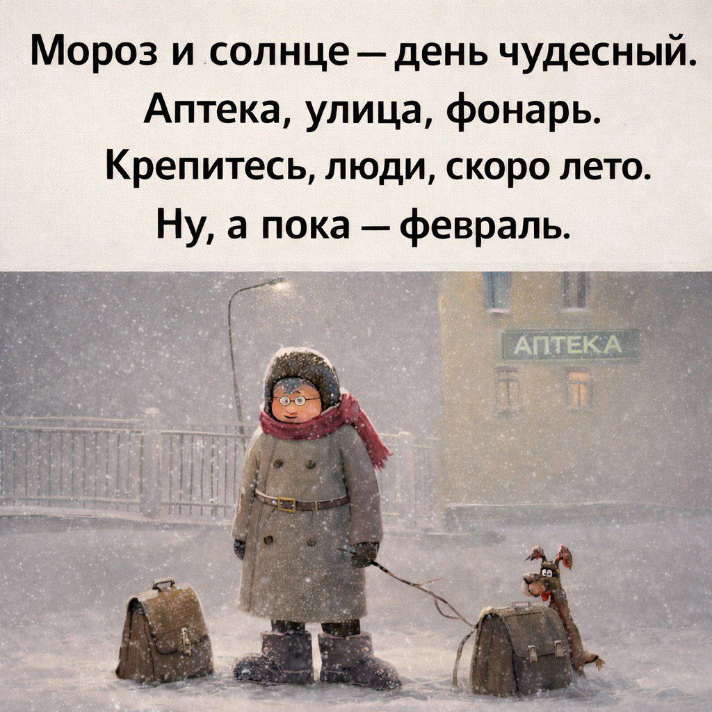 Мороз и солнце – день чудесный. Аптека, улица, фонарь. Крепитесь, люди, скоро лето. Ну, а пока – февраль.