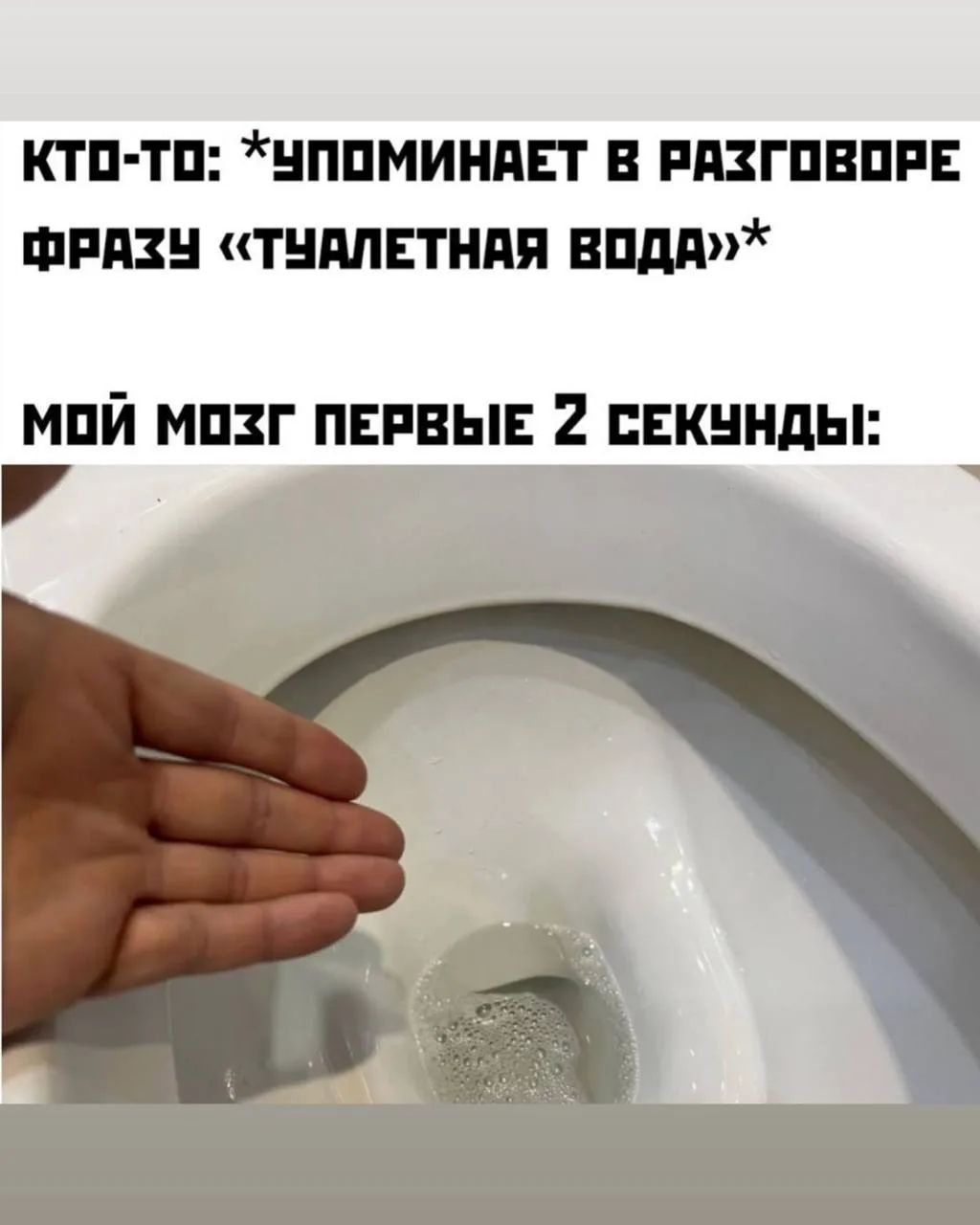 Кто-то: *упоминает в разговоре фразу «туалетная вода»*
Мой мозг первые 2 секунды:
