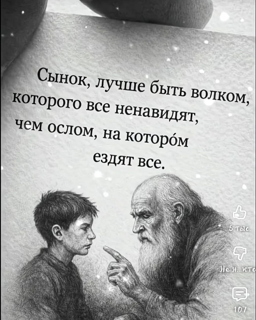 Сынок, лучше быть волком, которого все ненавидят, чем ослом, на котором ездят все.