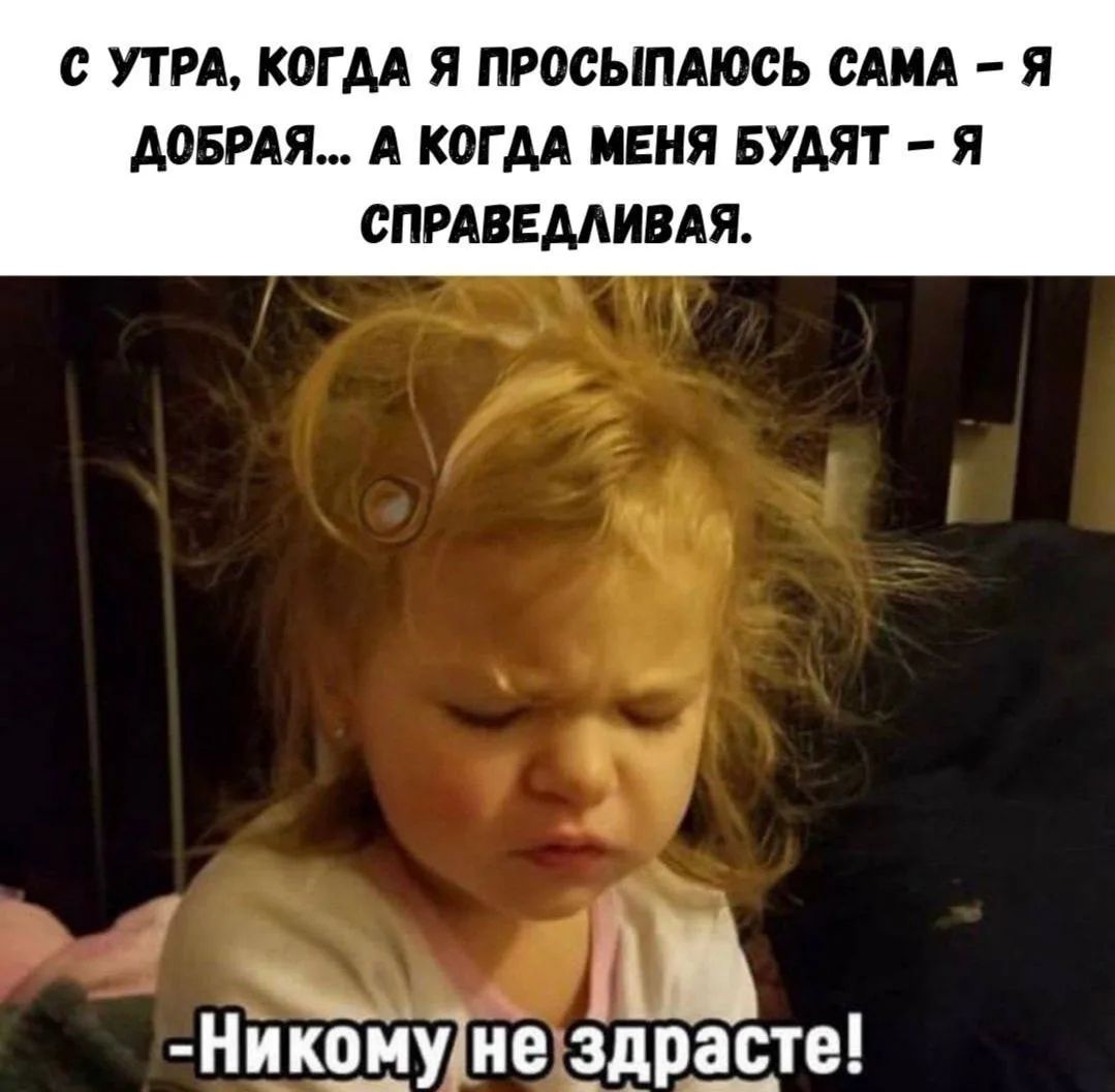 С утра, когда я просыпаюсь сама – я добрая... А когда меня будят – я справедливая. -Никому не здрасте!