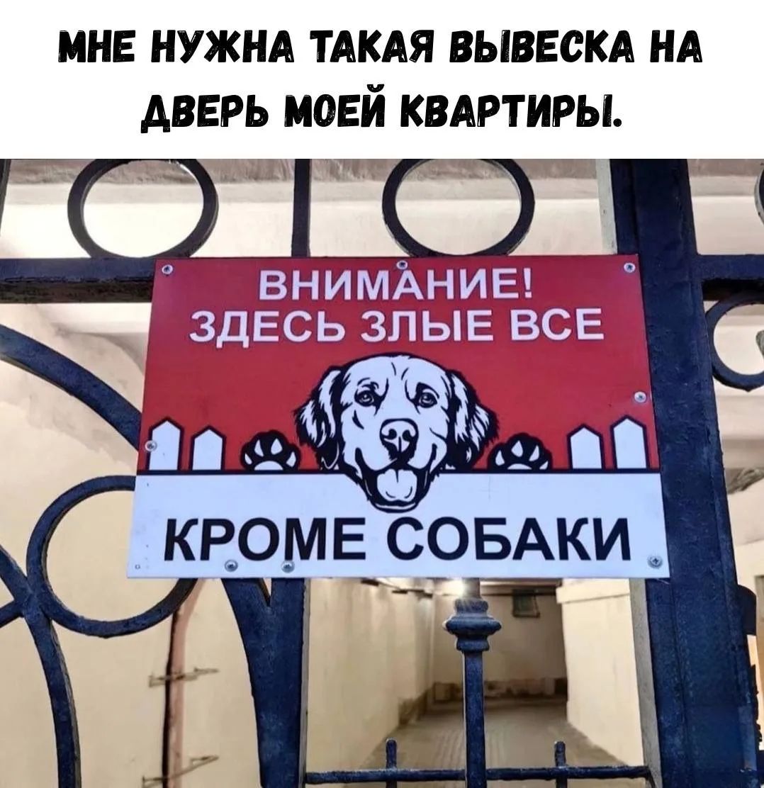 МНЕ НУЖНА ТАКАЯ ВЫВЕСКА НА ДВЕРЬ МОЕЙ КВАРТИРЫ. ВНИМАНИЕ! ЗДЕСЬ ЗЛЫЕ ВСЕ КРОМЕ СОБАКИ