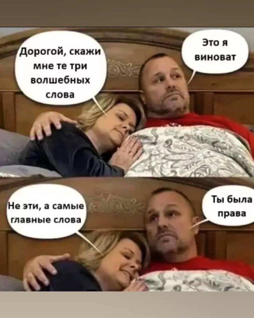 Дорогой, скажи мне те три волшебных слова\nЭто я виноват\nНе эти, а самые главные слова\nТы была права