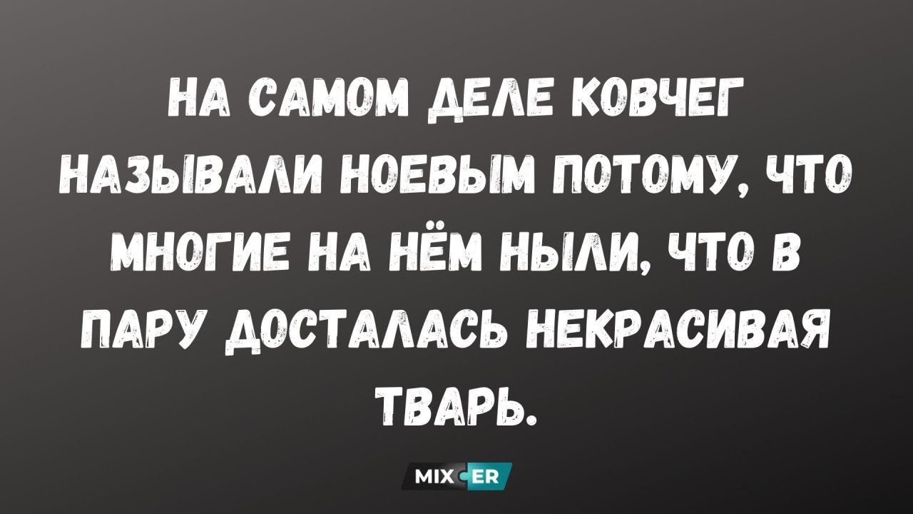 НА САМОМ ДЕЛЕ КОВЧЕГ НАЗЫВАЛИ НОЕВЫМ ПОТОМУ, ЧТО МНОГИЕ НА НЁМ НЫЛИ, ЧТО В ПАРУ ДОСТАЛАСЬ НЕКРАСИВАЯ ТВАРЬ. MIXER