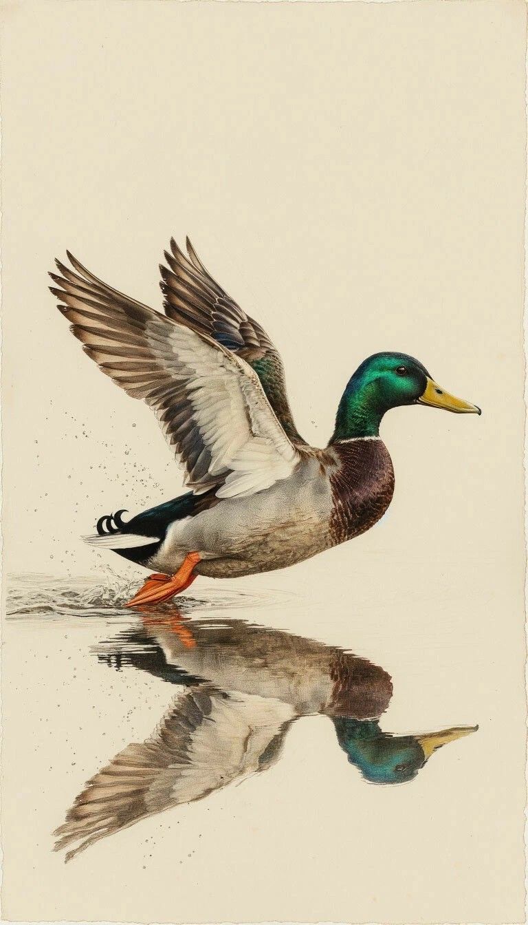 Иллюстрация утки с отражением в воде