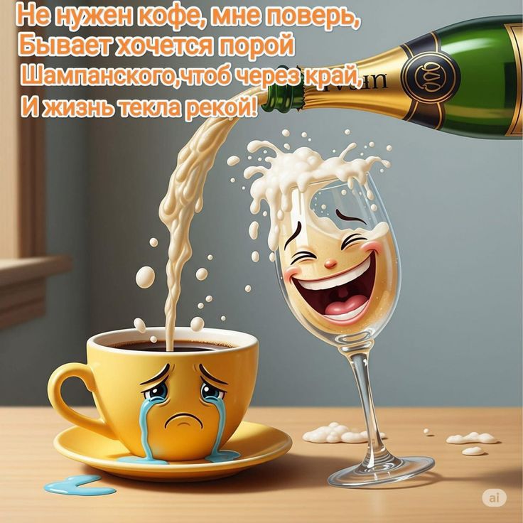 Не нужен кофе, мне поверь, Бывает хочется порой Шампанского, чтоб через край, И жизнь текла рекой!