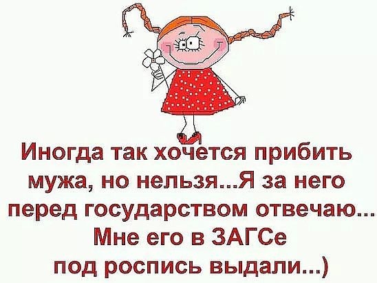 Иногда так хочется прибить мужа но нельзяЯ за него перед государством отвечаю Мне его в ЗАГСе под роспись выдали