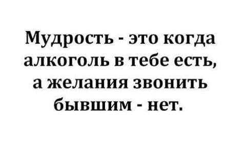 Мудрость это когда алкоголь в тебе есть желания звонить бывшим нет