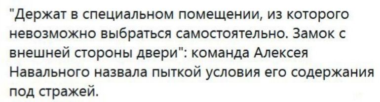 Держат в специальном помещении из которого невозможно выбраться самостоятельно Замок внешней стороны двери команда Алексея Навального назвала пыткой уотовия его содержания под стражей