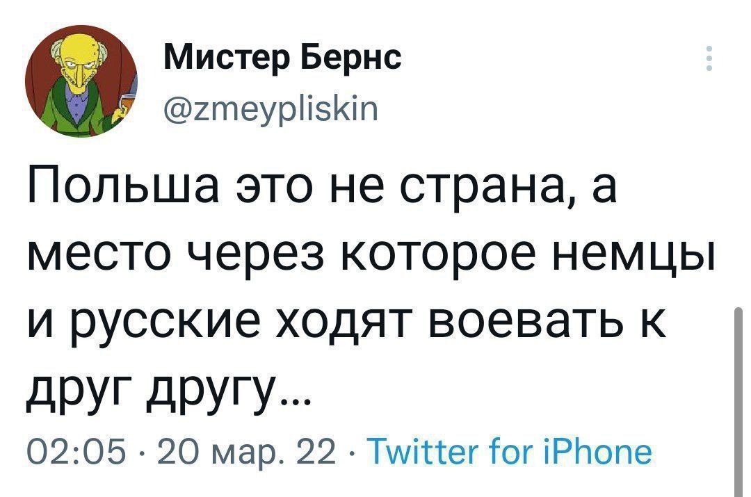 Мистер Бернс 2теуріізіп Польша это не страна а место через которое немцы и русские ходят воевать к дРУГ дРУГУ 0205 20 мар 22 Тшіссег тог іРЬопе
