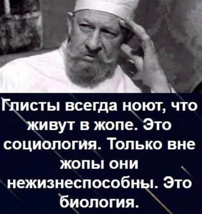 Щисты всегда цоют что живут в жопе Это социология Только вне жопы они нежизнеспособны Это Биология