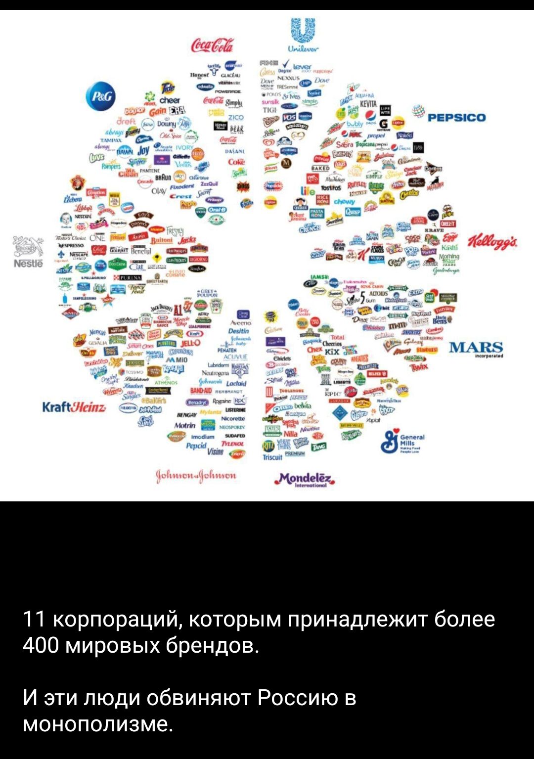 П корпораций которым принадлежит более 400 мировых брендов И эти люди обвиняют Россию в монополизме