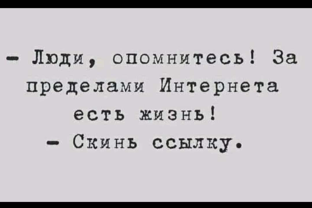 Люди опомнитесь За пределами Интернета есть жизнь Скинь ссылку