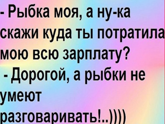 Рыбка моя а ну ка скажи куда ты потратил мою всю зарплату Дорогой а рыбки не умеют разговаривать