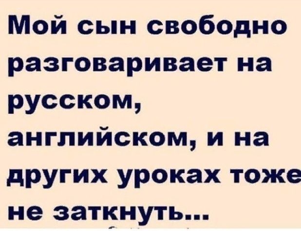 Мой сын свободно разговаривает на русском английском и на других уроках тоже не заткнуть