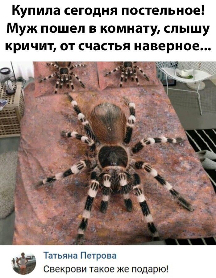 Купила сегодня постельное Муж пошел в комнату слышу кричит от счастья наверное Татьяна Петрова Свекрови такое же подарю