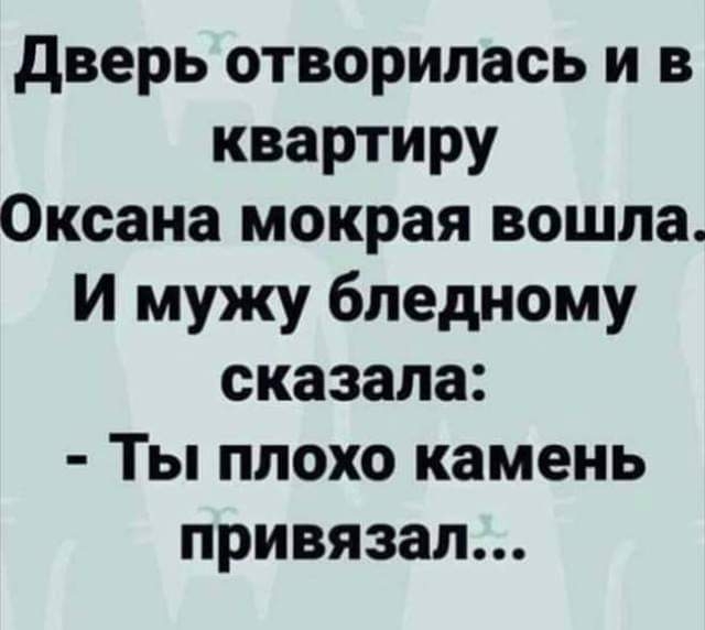 дверь отворилась и в квартиру Оксана мокрая вошла И мужу бпедному сказала Ты плохо камень привязал