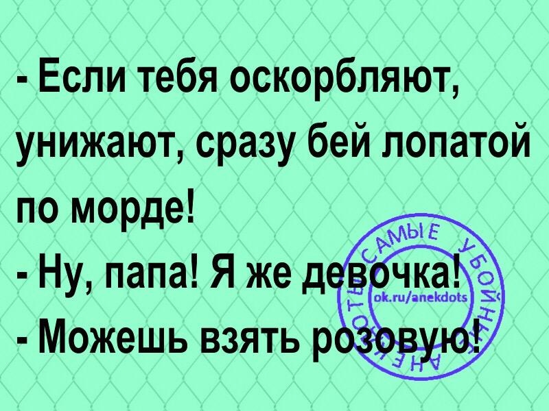 Если тебя оскорбляют унижают сразу бей лопатой по морде