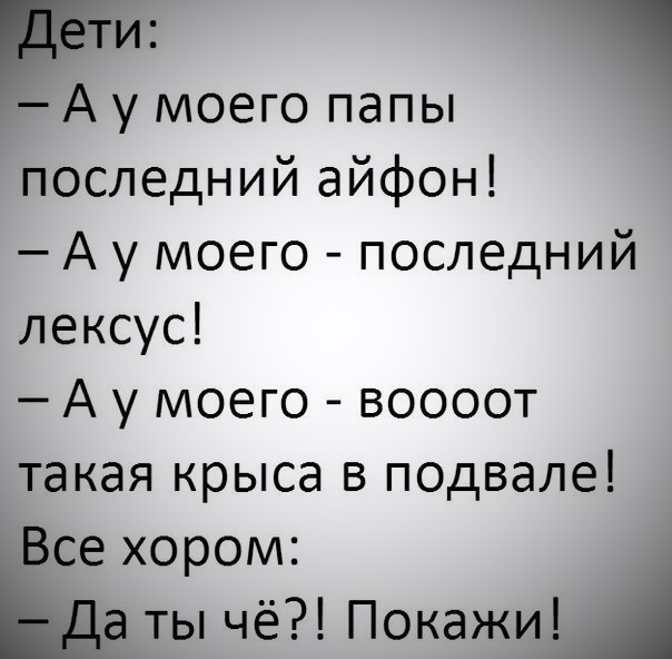 _ и А у моего папы последний айфон А у моего последний лексус А у моего воооот такая крыса в подвале се хором ты чё Покажи
