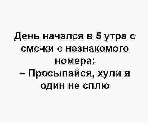 день начался в 5 утра с смс ки с незнакомого номера Просыпайся хули я один несппю