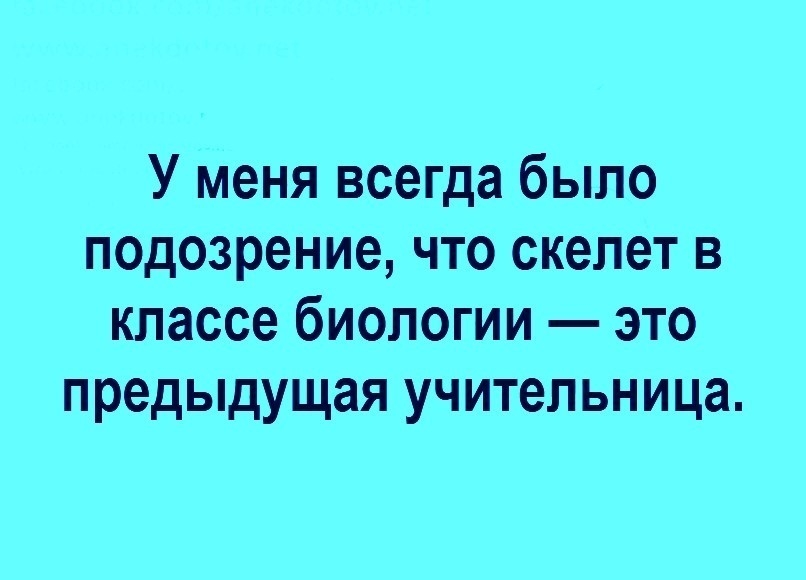 У меня всегда было подозрение что скелет в классе биологии это предыдущая учительница