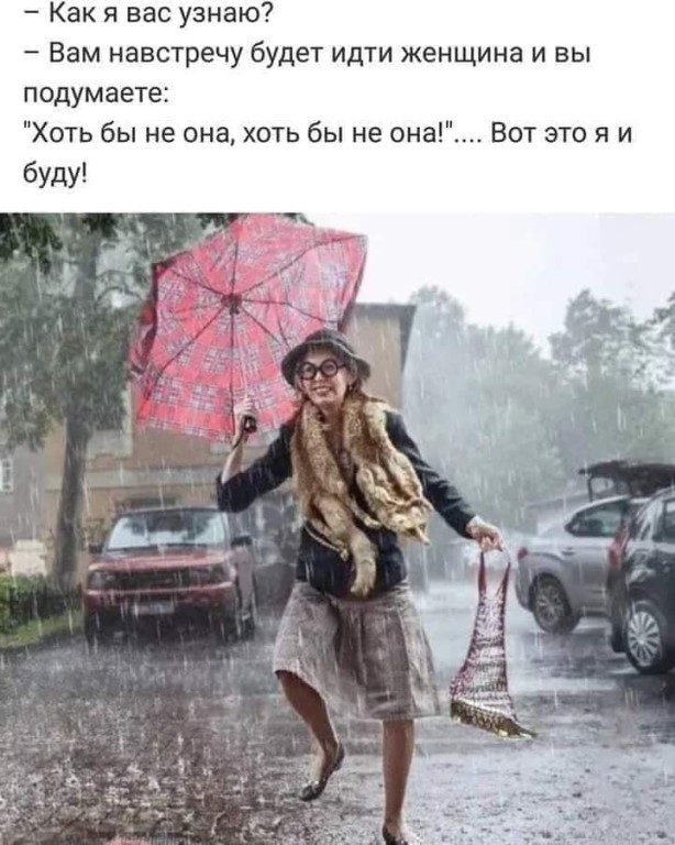 Как я вас узнаю Вам навстречу будет идти женщина и вы подумаете Хоть бы не она хоть бы не она Вот это я и буду