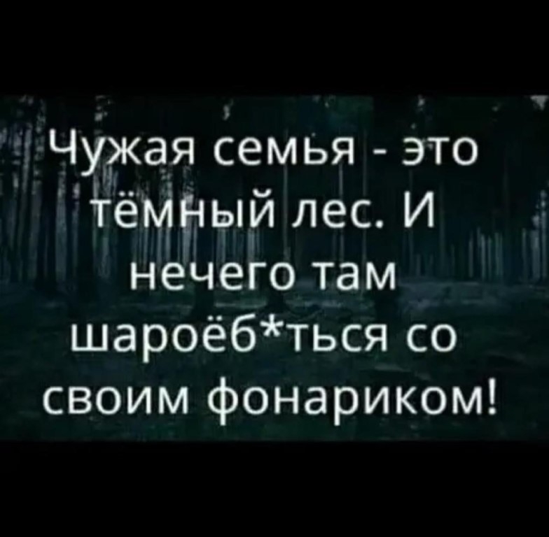 Чужая семья это іёМё іЫЙ лес И нечего там шароёбться со своим фонариком