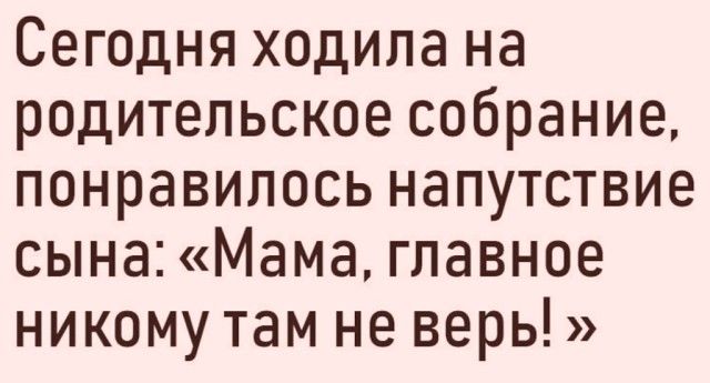 Сегодня ходила на родительское собрание понравилось напутствие сына Мама главное никому там не верь
