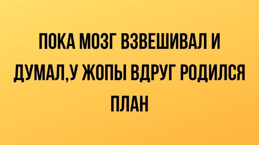 ПОКА МОЗГ ВЗВЕШИВАЛ И ДУМАЛУ ЖОПЫ ВДРУГ РОДИПВЯ ПЛАН