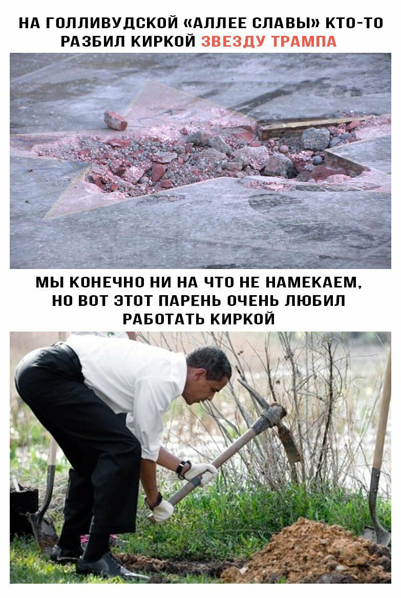 Нд ГОЛЛИВУДСКОЙ АЛЛЕЕ СЛАВЬП КТО ТО РАЗБИЛ КИРКОЙ ЗВЕЗДУ ТРАМПА П но 1 _ мы КОНЕЧНО ни НА ЧТО НЕ НАМЕКАЕМ НО ВОт ЭТОТ ПАРЕНЬ ОЧЕНЬ лювил РАБОТАТЬ КИРКОЙ