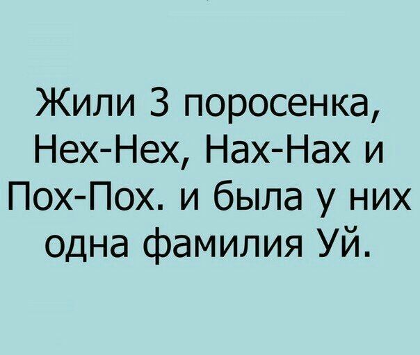Жили З поросенка Нех Нех Нах Нах и ПохПох и была у них одна фамилия Уй