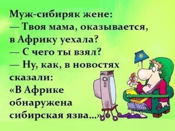 ЗАМУЖсибиряк жене _ Твоя мама оказывается в Африку уехала С чего ты взял Ну как в новостях сказали М В Африке обнаружена